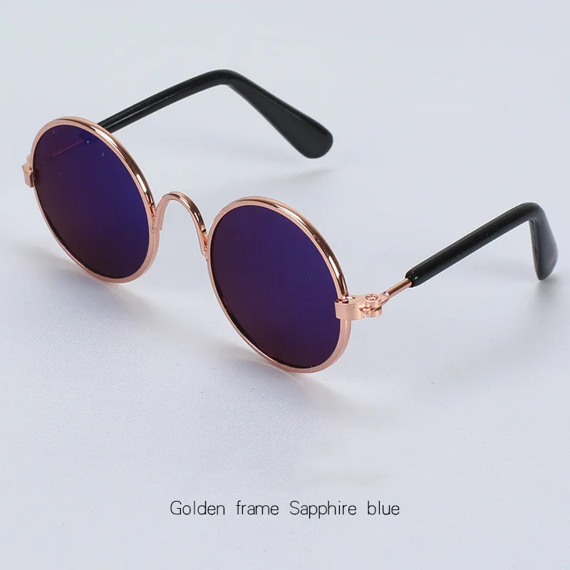 sapphire blue 1 предмет с изображением забавных милых Солнцезащитные очки Cat Модные Многоцветный металлический маленькая собака Кот Круглые очки в стиле ретро, товары для животных - Цвет: sapphire blue