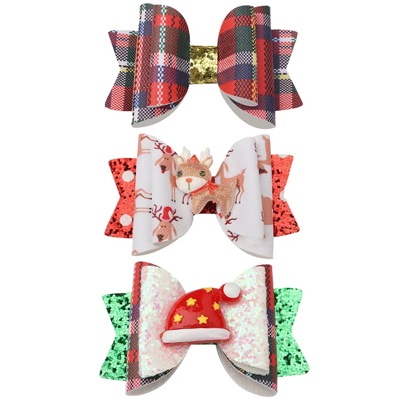 

Glitter Sequins Bow Hair Bows Clips Double Layer Kids Print Plaid Hairpins Headdress Cute Girls Fashion Hair Accessories