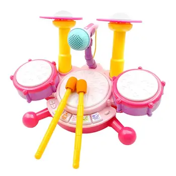

Kids Drum Set Adjustable Microphone Dynamic Flash Light Toy Developmental Toy