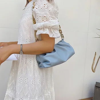 

Fashionable Women Shoulder Bag Luxury PU Leather Ruffled Clutch Bags Large Chain Cloud Bag Famous Brand Lady Crossbody Bags 2020