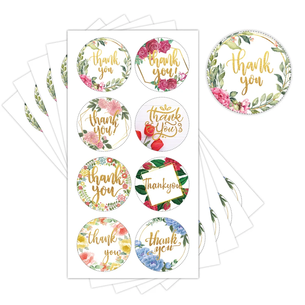 1.5‘’ Round Floral Thank You Stickers Paper for Wedding Decoration Gift Envelope Seal Labels Handmade gold foil thanks sticker | Дом и сад