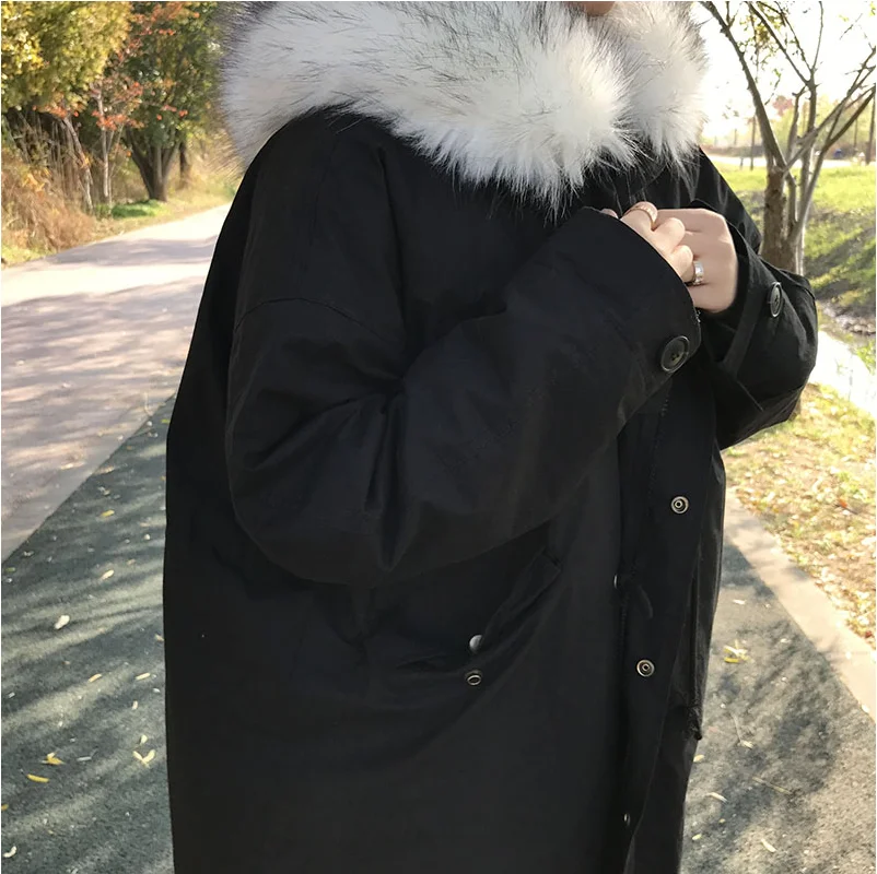 Большие меховые худи больших размеров, манто для женщин, теплая Корейская Повседневная Свободная длинная парка, пальто для женщин, зимнее женское пальто