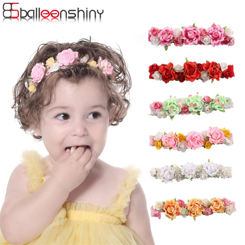 BalleenShiny-Diadema para niña pequeña, corona de flores, diadema para niña, accesorios para el cabello florales para novia, Tiara a la moda