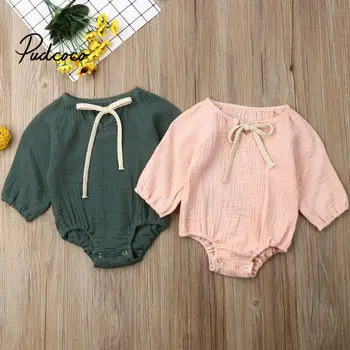 

2020 Brand Toddler Infant Newborn Baby Girls Kids Long Sleeve Bodysuits Outfits Playsuit Jumpsuit Linen Cotton Clothes 0-2Y
