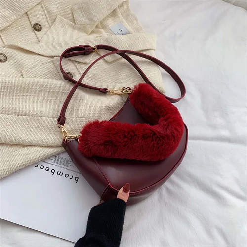 wine red Винтажные мягкие плюшевые женские сумки на плечо с ремешком, однотонные женские Сумки из искусственной кожи, женские плюшевые сумки-мессенджеры, женские ручные сумки - Цвет: wine red