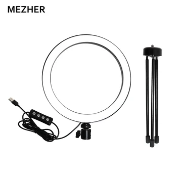 

Mezher Photography LED self-timer ring lamp 26CM adjustable light camera mobile ring lamp tripod for makeup video live studio