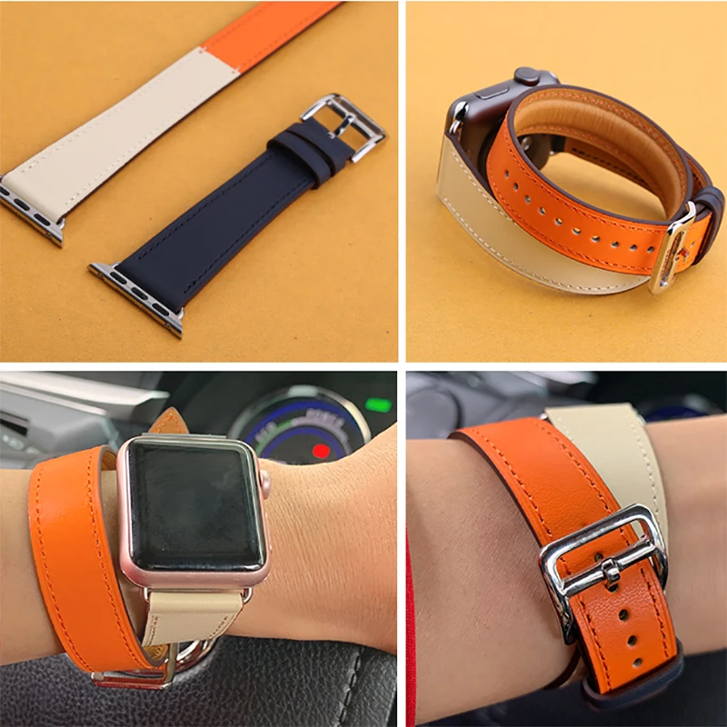 Kebitt из натуральной кожи с двойным ремешком для apple watch series 6 se 5 4 3 2 1 iwatch band 38 40 мм 42 44