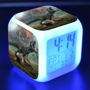 

Jurassic World Figures LED Alarm Clock Colorful Flash Nightlight Jurassic Park figures Desk Watch Toys