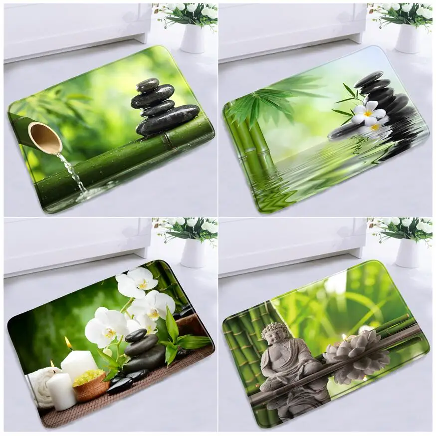Zen Green Bamboo Buddha Tappetino Da Bagno S Black Stone Orchid Garden Scenery Door Mat Room Floor Carpet Bagno Tappetino Antiscivolo Decor