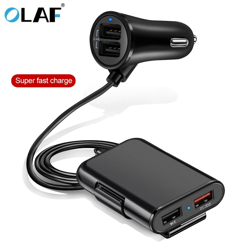 

60W 8A Front / Back Seat 4 Port USB Quick Charge 3.0 Car Charger For iPhone Huawei Fast Phone Charger For Xiaomi Samsung Charge