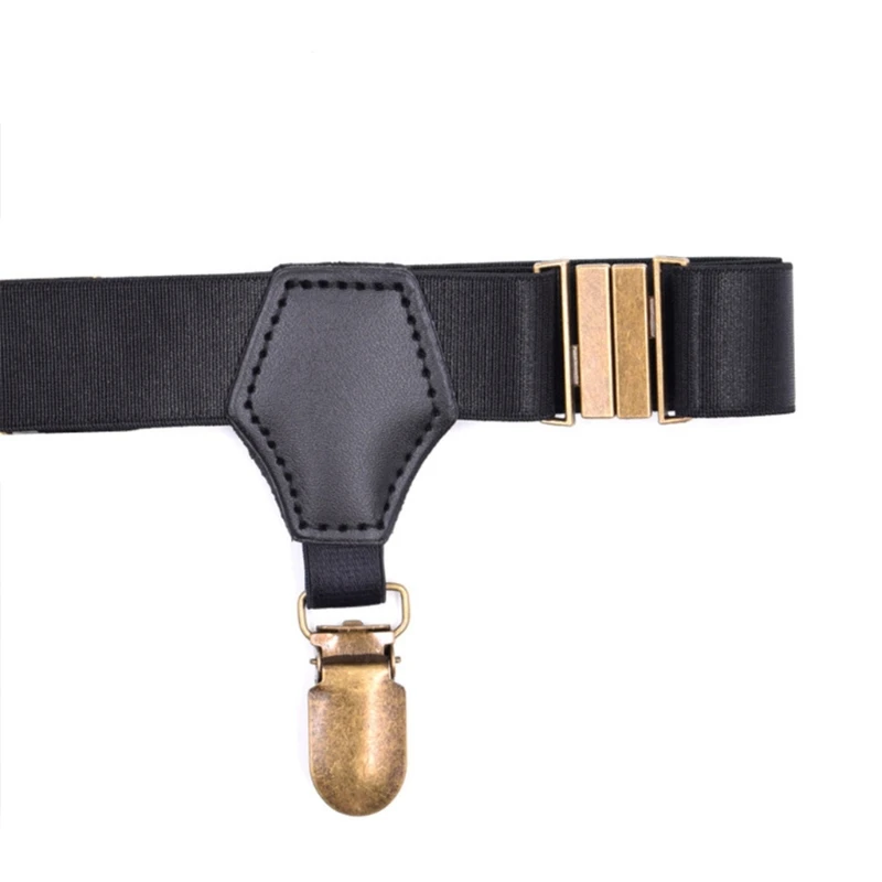 Black Socks Suspenders Holder Garters Belt with Double Metal Non-Slip Clips M89E