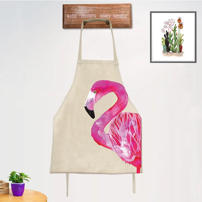 Фламинго кухонный фартук шеф-повара фартуки для женщин хлопок и лен удобный водонепроницаемый карманный дизайн без рукавов