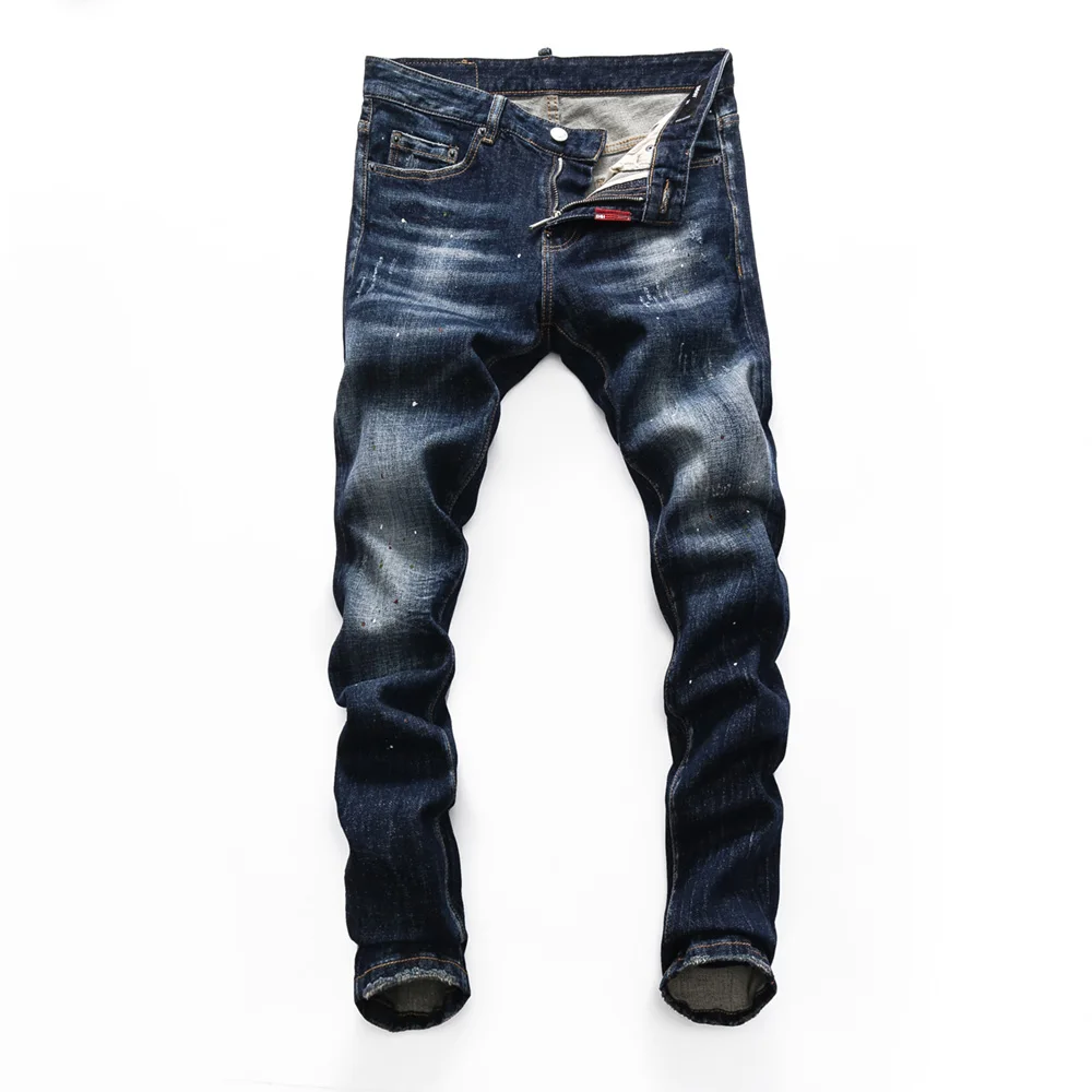 Pantalones vaqueros Italia de marca europea dsq para hombre, Vaqueros ajustados, pantalones con agujeros azules, 8146