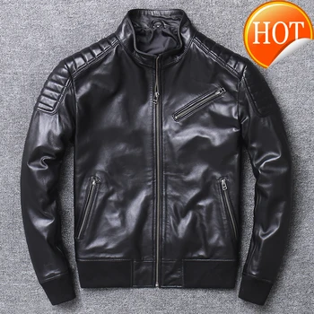 

Sheepskin Men Pilot Real Leather Jacket Slim Short Aviation Motorcycle Genuine Leather Bomber Jacket Large Size 4XL Flight Coats