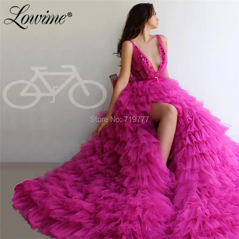 

Elegant Deep Pink Evening Dresses For Women A-Line V-Neck Formal Party Gowns Arabic Long Prom Dress Vestido Largo Fiesta 2019