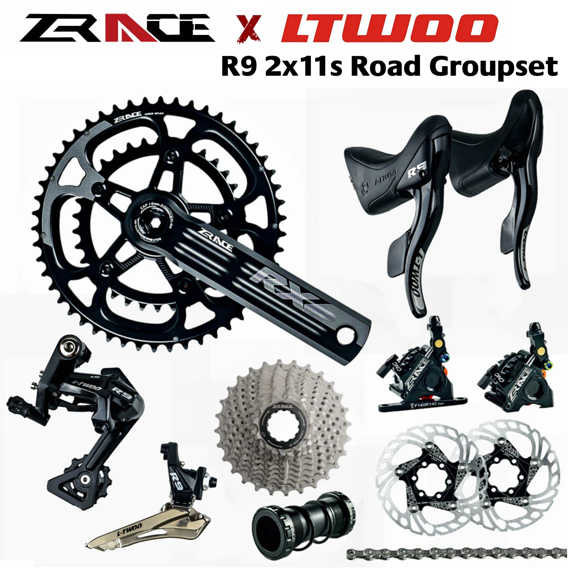 

LTWOO R9 + ZRACE Crank Hydraulic Disc Brake Cassette Chain 2x11 Speed, 22s Road Groupset, for Road bike Bicycle 5800, R7000