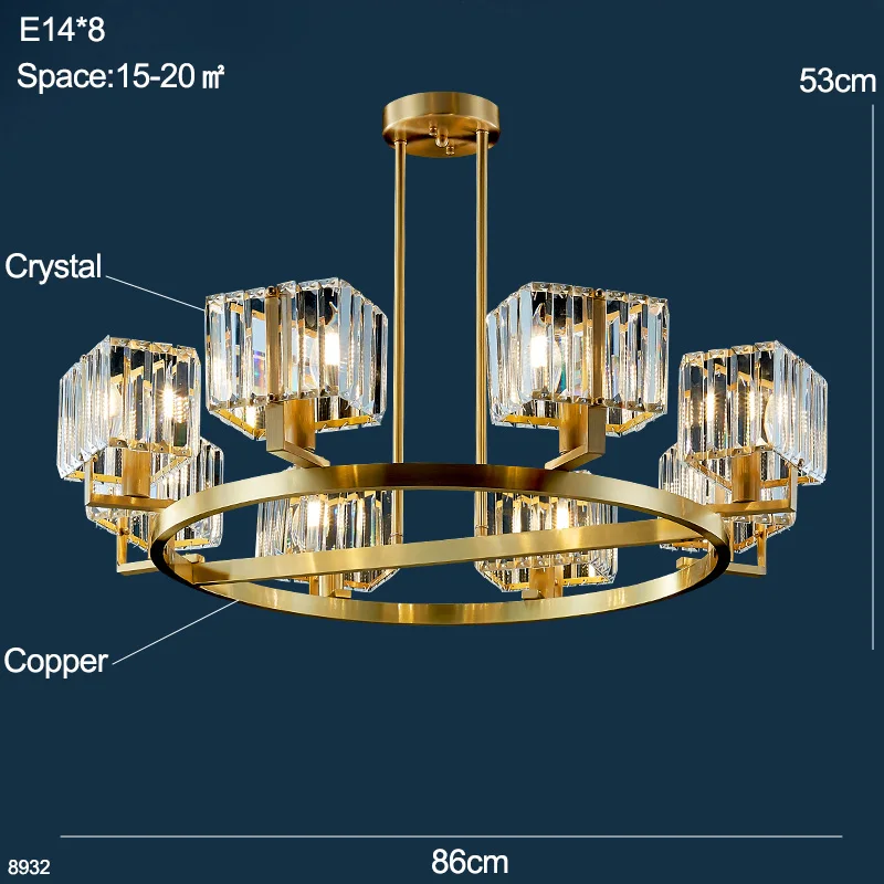 Современная потолочная люстра на кухню минималистские люстры потолочные для гостиной потолочные люстры в гостиную латунные люстры со хрустальной подвеской - Цвет абажура: E14x8 86x53cm