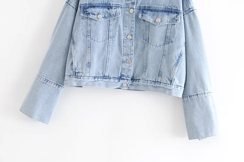 

A9 #2019 Spring New Style Western Style Large Sleeves Casual Solid Color Short Jeans Coat