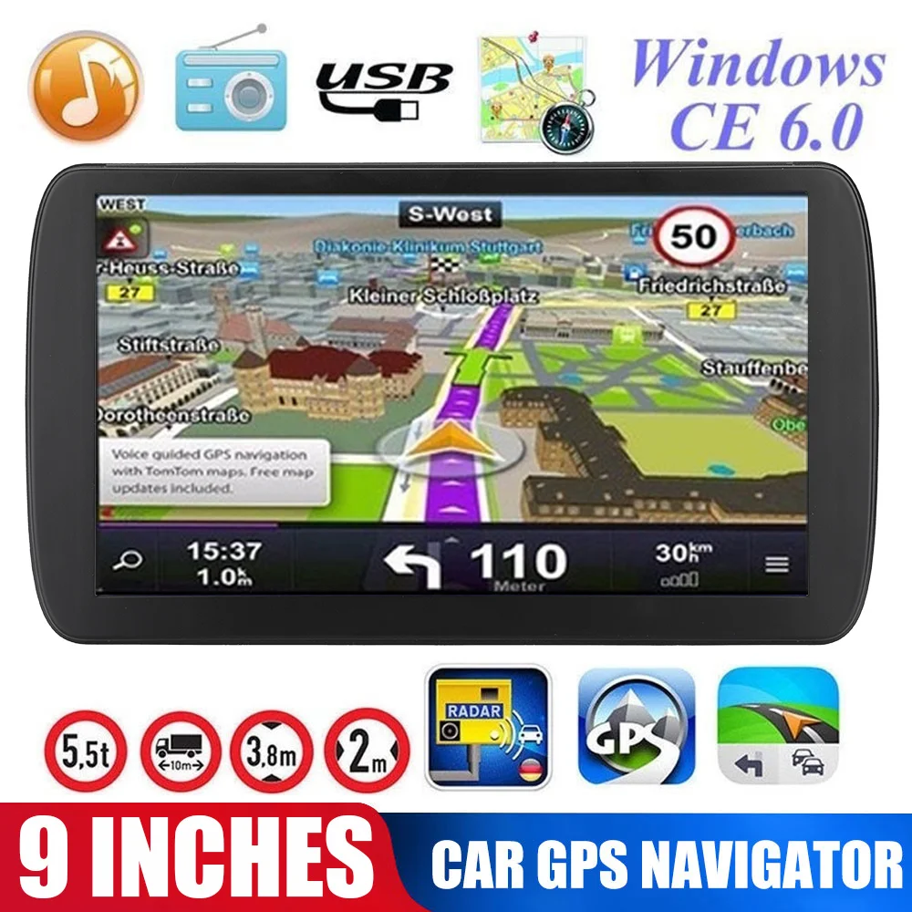 GPS навигатор 9 дюймов 256 Мб + 8 Гб с функцией ЧМ|GPS для транспорта| |