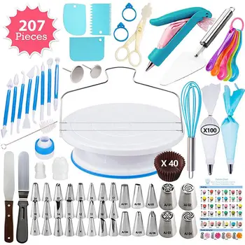 

207PCS Cake Decorating Supplies Kit With Russian Piping Tips Turntable Pastry Bag Baking Tools For Beginners