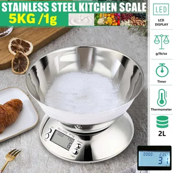 

5kg/1g Household Kitchen Scale Electronic Food Scales Measuring Tool Portable LCD Digital Electronic Weighing Scale with 2L Bowl