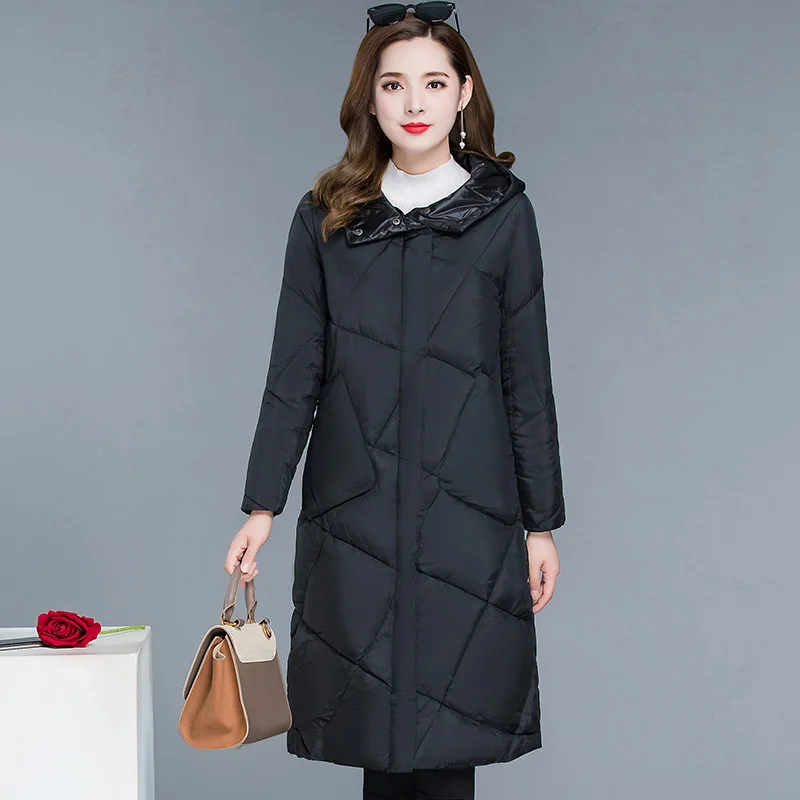

Long Simple Fashion Warm Cotton Coat 2019 Winter New Style Korean-style Slim Fit Fashion Long Sleeve Hooded Versatile Cotton-pad