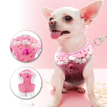 

Pet Hest Strap Traction Rope Set Breathable Bell Soft Mesh Harness and Leash Set for Small Medium Dogs Cats Pet Supplies