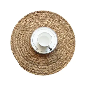 

Eco-friendly Table Mat Straw Braid Round Thickened Home Dining Table Anti-scald Heat Insulation Placemat Cup Plate Pot Placemat