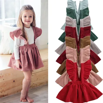 

2020 Baby Summer Clothing Cute Toddler Baby Girls Ruffles Sleeveless Corduroy Tutu Dress Winter Corduroy Solid Outfits 1-6T
