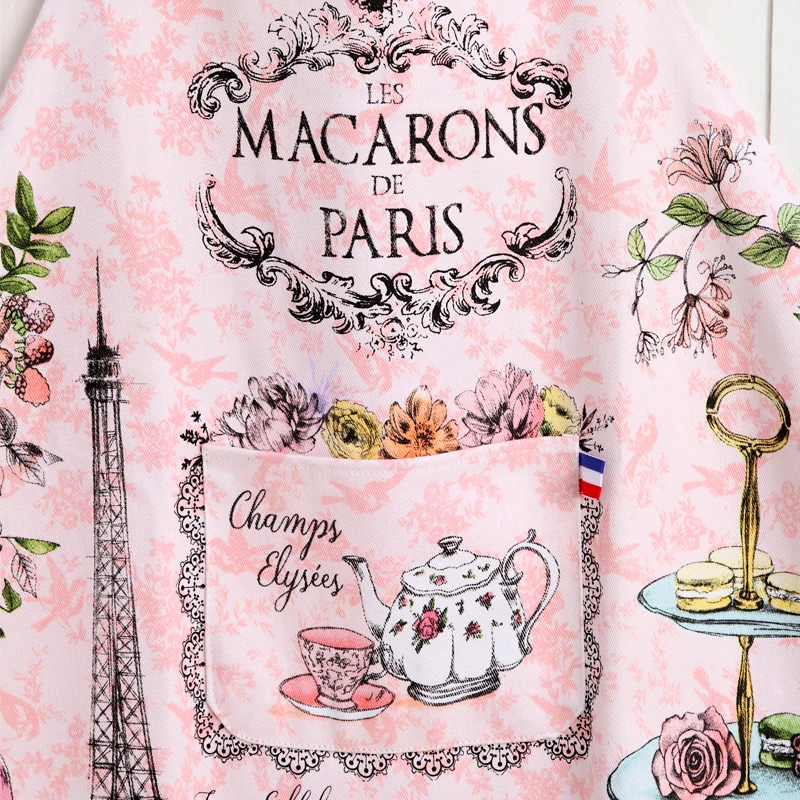 Розовый сладкий LES MACARONS DE PARIS взрослый Кухонный Фартук женщина с цветочным принтом Avental Tablier кухонный передник фартук