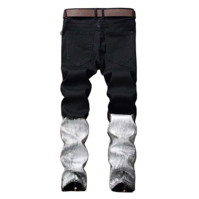 Новые брюки с золотой молнией рваная уличная одежда Мода Марка New Fashion Hi Street Для Мужчин's рваные лакированные джинсы джинсовые брюки Большой размер 40