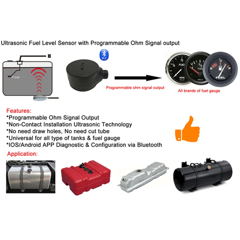 US $108.36 New NonContact Ultrasonic Fuel Level Sensor for Fuel Level Gauge Fit on Marine Boat Truck Oil Liquid Tank Fuel Level Indicator