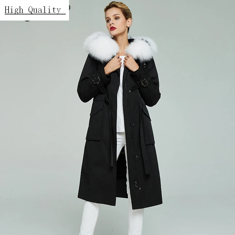 

Real Fur Coat Women Winter Clothes 2020 Natural Rex Rabbit Fur Liner Parka Luxury Fox Fur Hooded Warm Jacket Hiver 1905