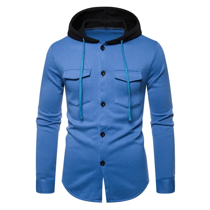 

2019 autumn and winter new men's cardigan casual hooded sweatshirt men's fashion single-breasted stitching hooded sweatshirt