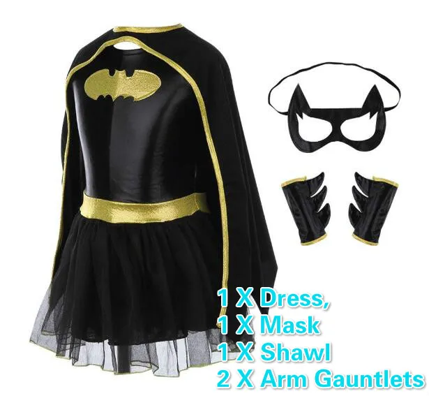 Костюм супергероя из фильма «Бэтмен» Детское платье с маской для девочек костюм Бэтмена комплекты одежды супергероя вечерние праздничные костюмы - Цвет: black