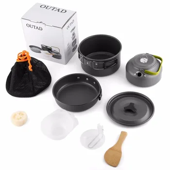 

OUTAD Camping Cookware Mini Pot Pans Kettle Bowls Non-stick Set Hiking Backpacking Picnic Cutlery Utensils Trekking Travel
