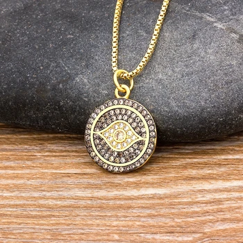 

2020 Fashion Gold Evil Eye Necklaces Crystal Copper Cubic Zirconia Turkish Lucky Eye CZ Necklace Statement Party Gift Jewelry