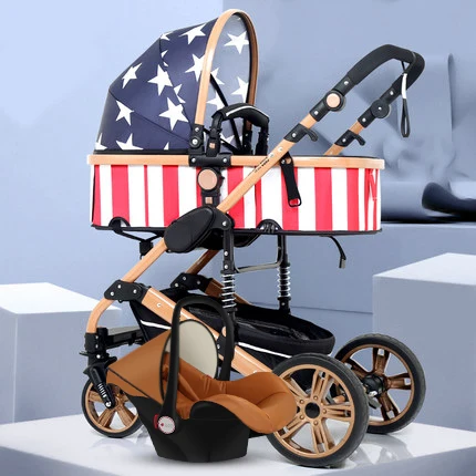 Belecoo high landscape Baby Pram 3 in 1 baby stroller two-way Carriage folding light four-wheel shock absorber baby trolly - Цвет: Captain America 1