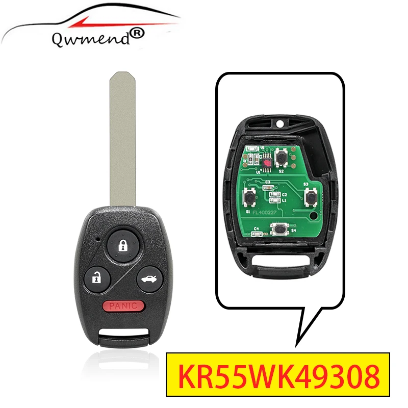 

QWMEND для ключа Honda 313,8 МГц ID46 чип дистанционный Автомобильный ключ для Honda Accord 2008-2012 KR55WK49308 3 + 1 4 кнопки