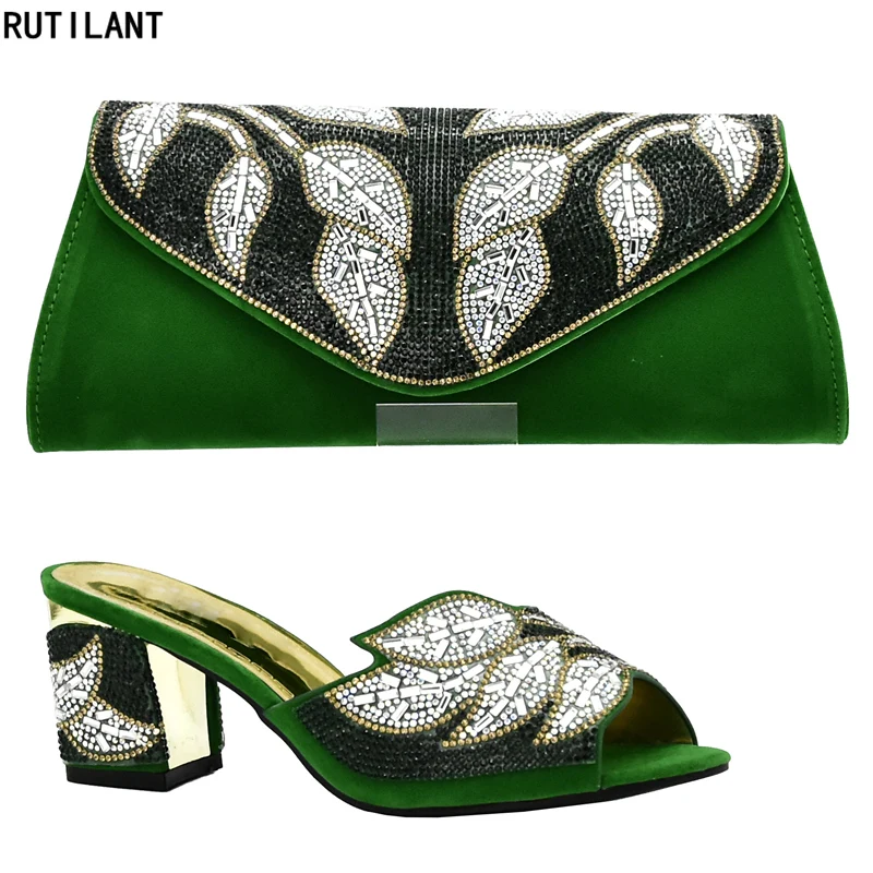 

New ArrivalLatest Ladies sexy Shoes with Matching Bags Set Decorated with Rhinestone African Women Wedding Shoes and Bag Sets