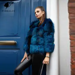 Furealux/Новинка 2019 года; женское короткое пальто с круглым воротником из натурального Лисьего меха; зимняя высококачественная теплая куртка с