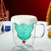 Креативная Рождественская елка кружка с двойными стенками стеклянные кофейные чашки с силиконовой крышкой Снежинка звезда Рождественский подарок вино молоко вода стакан