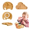 Wooden Baby Feeding Bowl Cartoon Elephant Clouds Bamboo Kids Feeding Dinnerware With Silicone Suction Cup Anti-hot Tableware 1