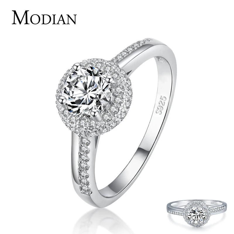 Modian Classic Wedding Ring 100% 925 Sterling Silver Clear Cubic Zirconia Rings For Women Engagement Statement Fine Jewelry