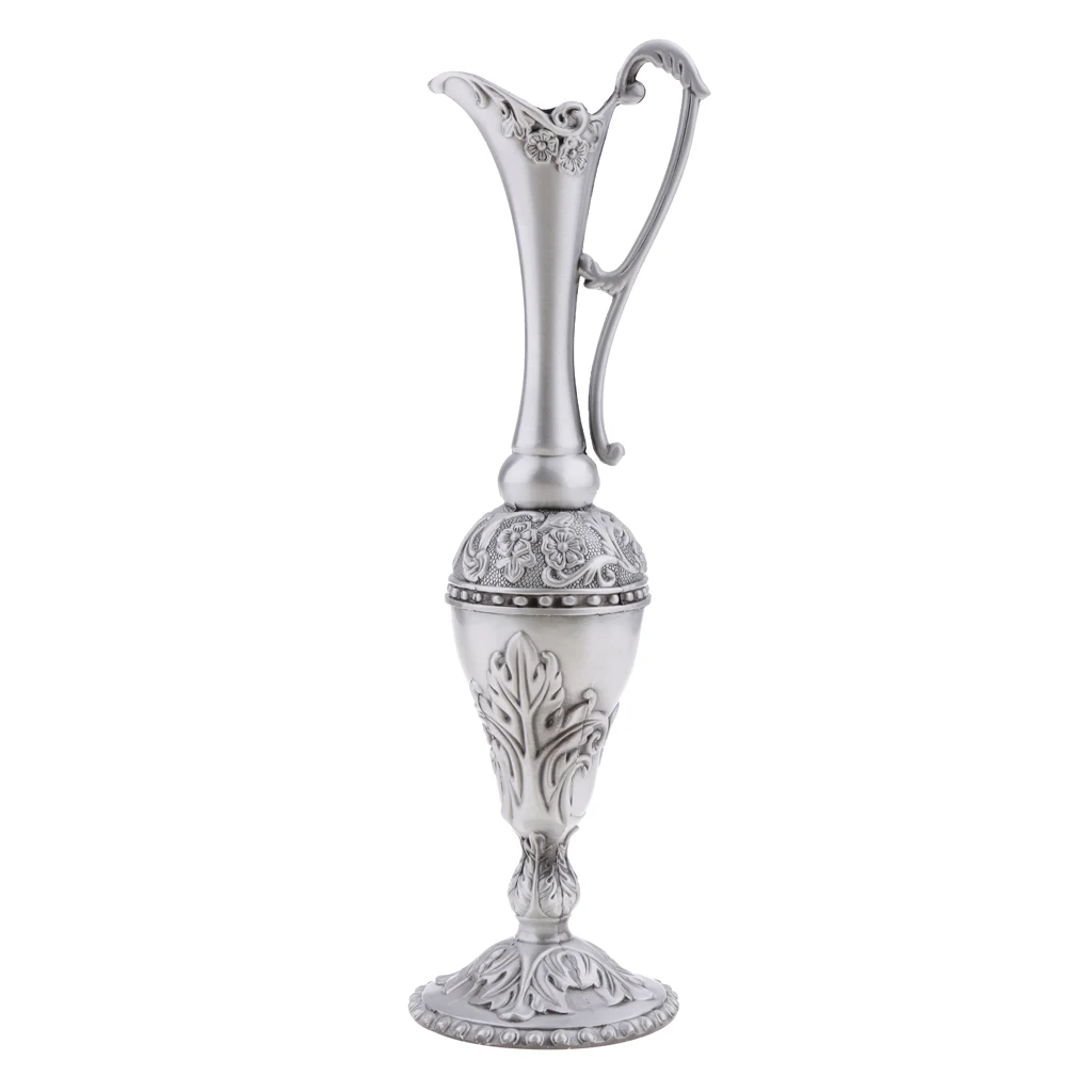 Vintage Shabby Chic Flower Vase Bottle Jug Pewter Plated Wedding Home Decor