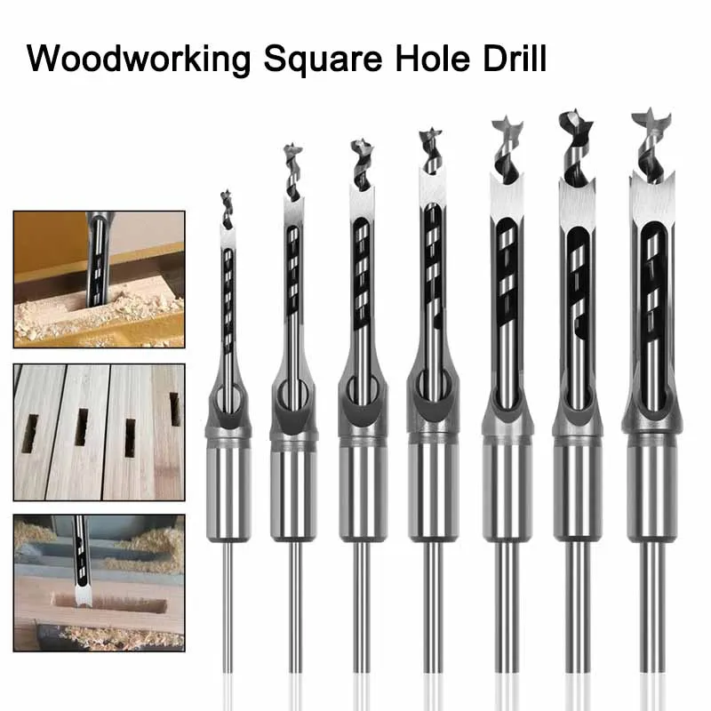 6/7Pcs Woodworking Square Drill Bits Drill Core Set Auger Mortising Chisel Square Hole Saw For Woodworking Drilling Tools