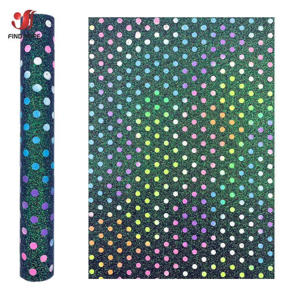 Rainbow Sparkle Polka Dots Fine Glitter Faux Leather for DIY Crafts and Handmade Accessories