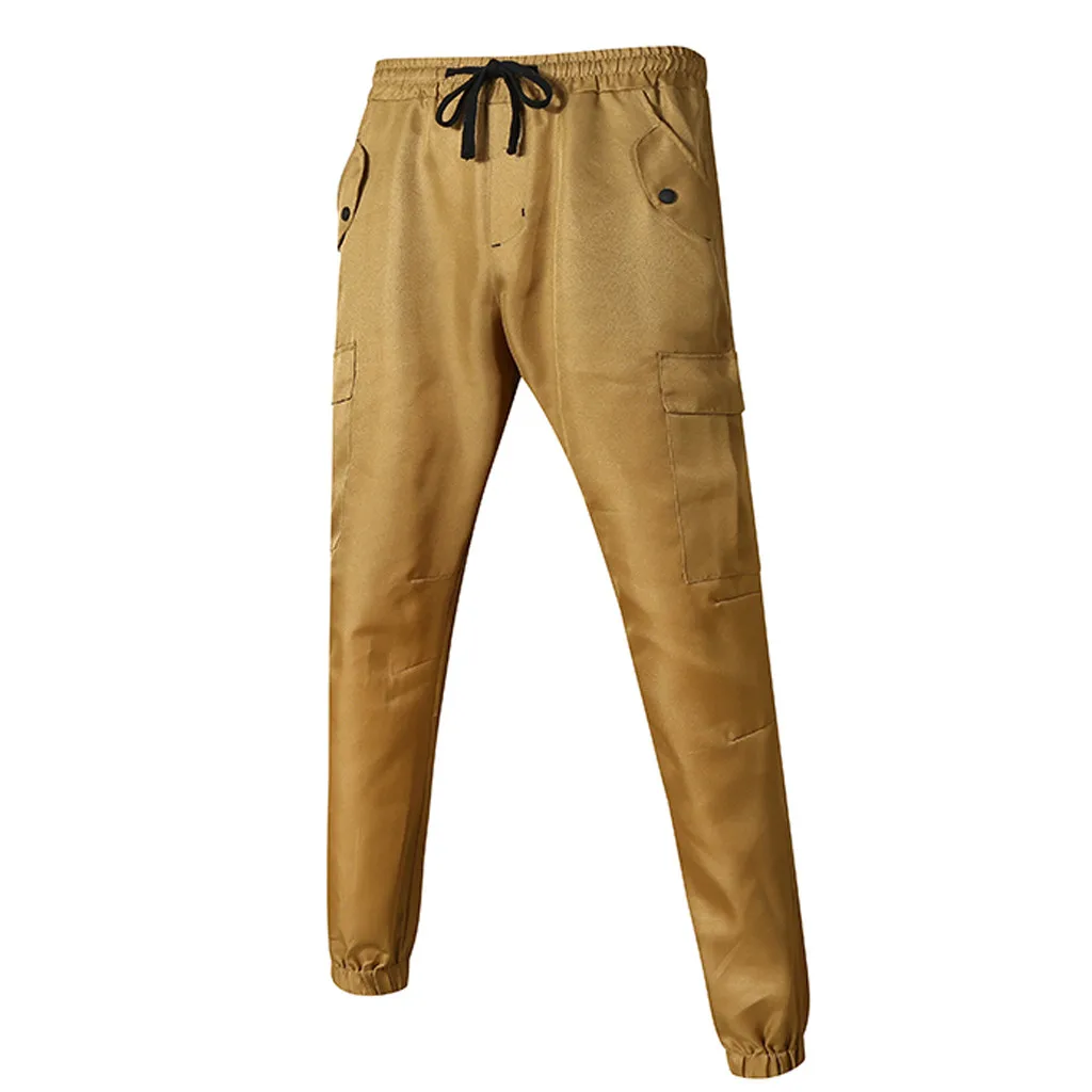 Брюки мужские уличные повседневные штаны для фитнеса бодибилдинга с карманами Длинные спортивные штаны pantalones hombre - Цвет: Хаки