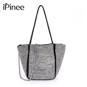 

iPinee New Soft Diamond silver chain Woman Crossbody Bag Luxury Rhinestone Lady Evening bag Party Banquet Purse