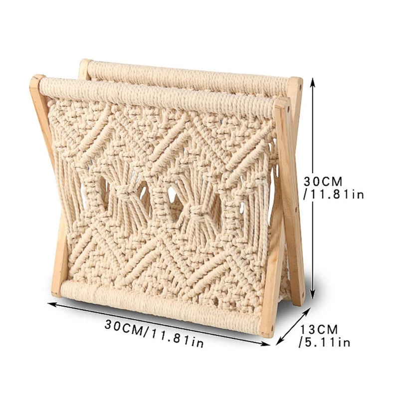 Nordic Cotton Woven Storage Basket Boho Macrame Knitting Folding Magazine Rack Desktop Book Shelf